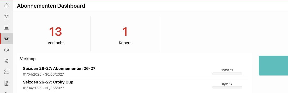 Abonnementen-dashboard: verkochte abonnementen, aantal kopers en inkomsten per reeks.