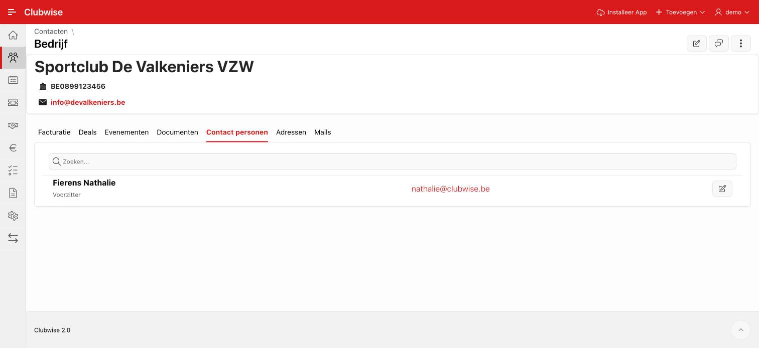Contactpersonen van een bedrijf, met functie en e-mailadres.