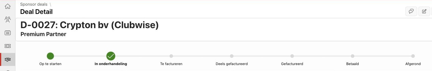 Voortgang van een sponsordeal: van “op te starten” tot “afgerond”.