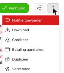 Factuur-acties: Download, Crediteer, Betaling aanmaken, Dupliceer, Verzenden.