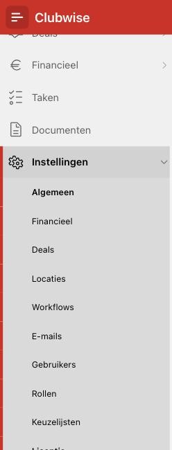 Volledig submenu onder Instellingen.