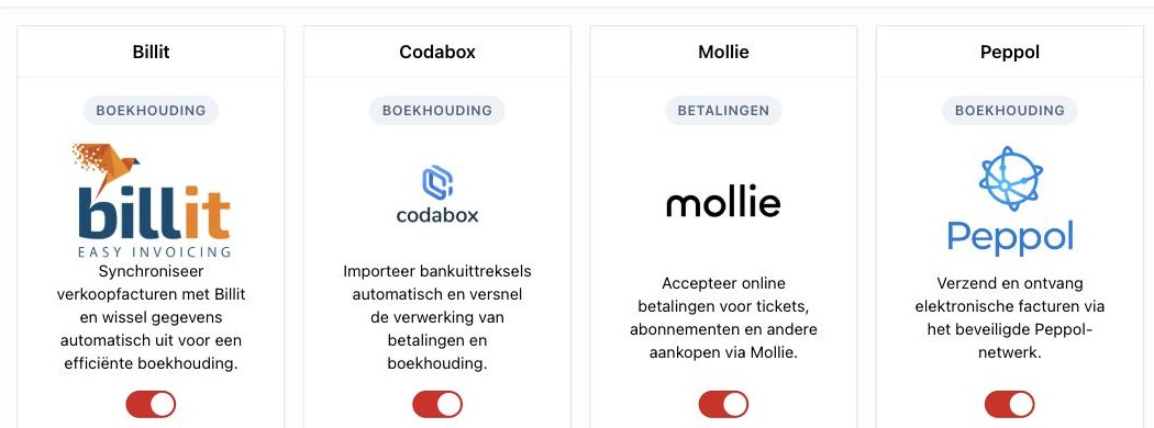 Marktplaats: koppelingen met Billit, Codabox, Mollie en Peppol.