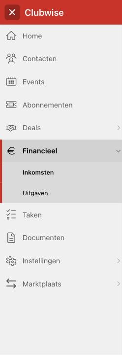 De navigatiebalk links, met alle hoofdmodules.