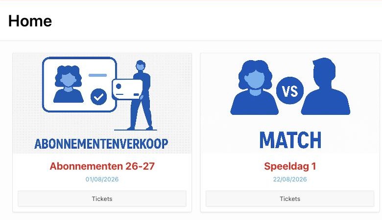 Startscherm van de Ticket Kassa: kies een event of abonnementenverkoop.